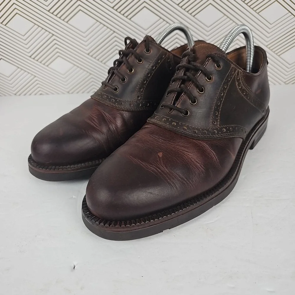 Johnston & Murphy Passport Men's 8M Shoes Saddle Oxford Brown Leather Italy Made